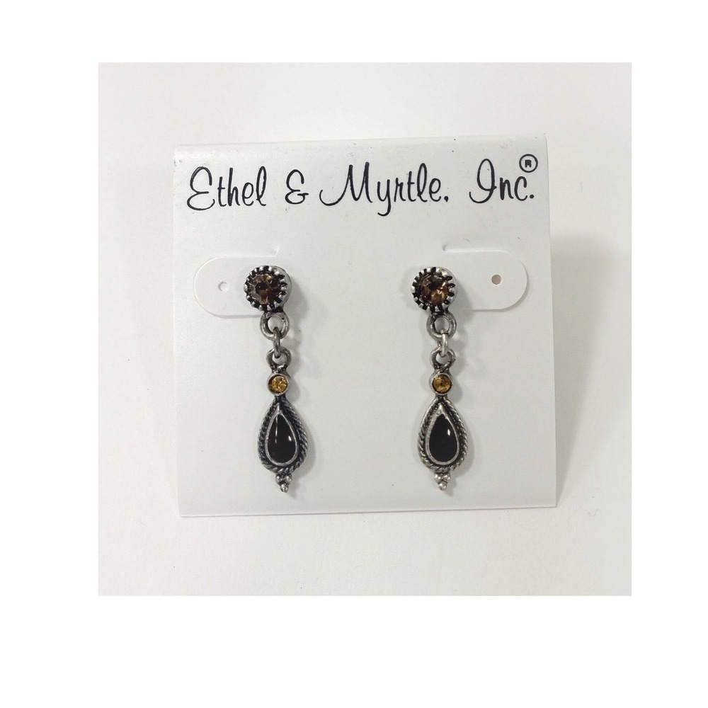 Ethel and Myrtle Inc Antiqued Silver tone Earrings Pierced Dangle Brown